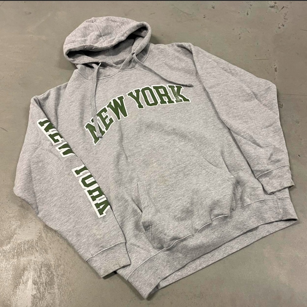 Light Gray Hoodie with Green New York Print